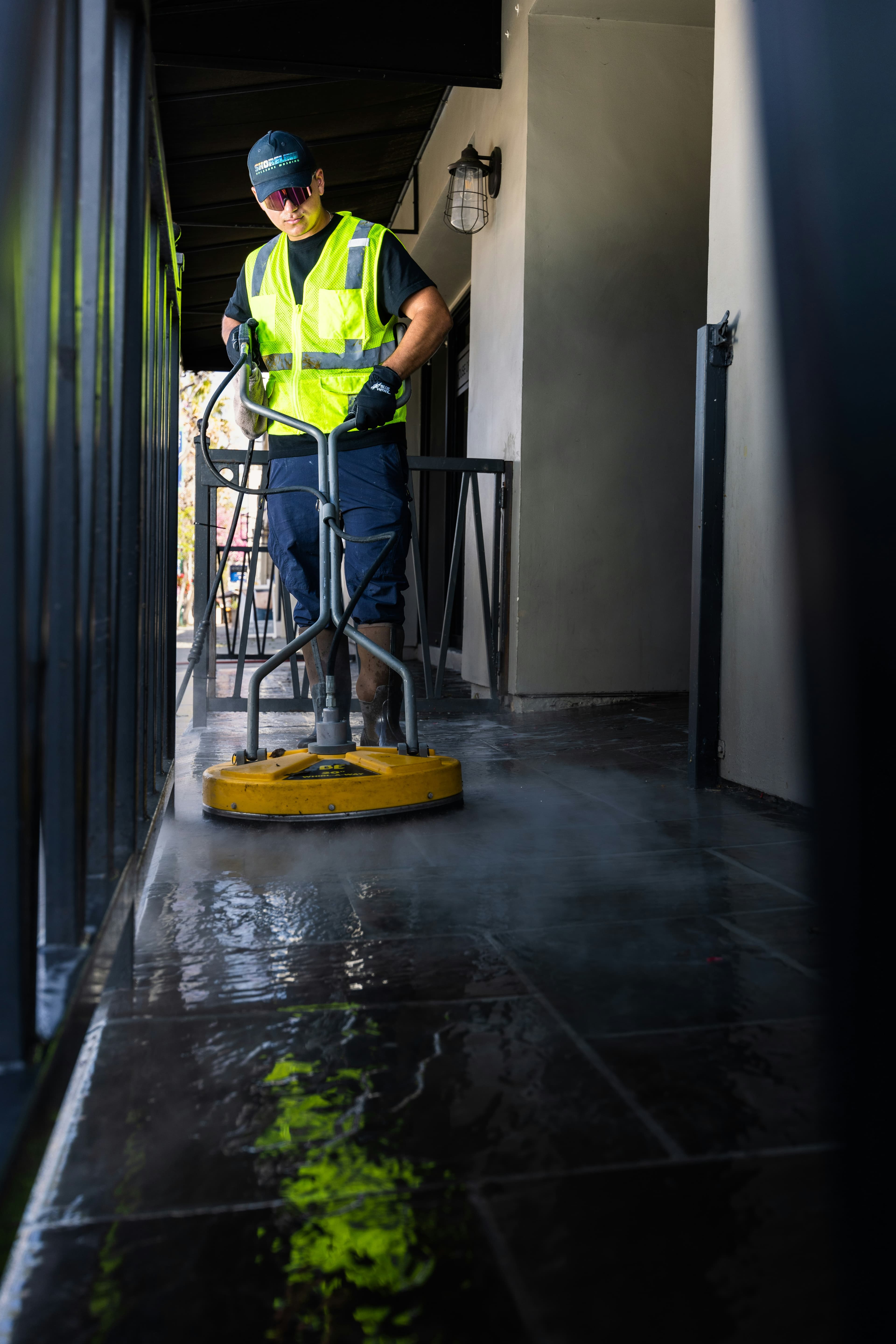 Pressure cleaning equipment used on an external property surface